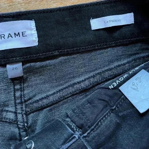 NWT Frame Denim Le Palazzo Exposed Button Wide Leg Jeans Manserra Black 26 - Picture 4 of 7